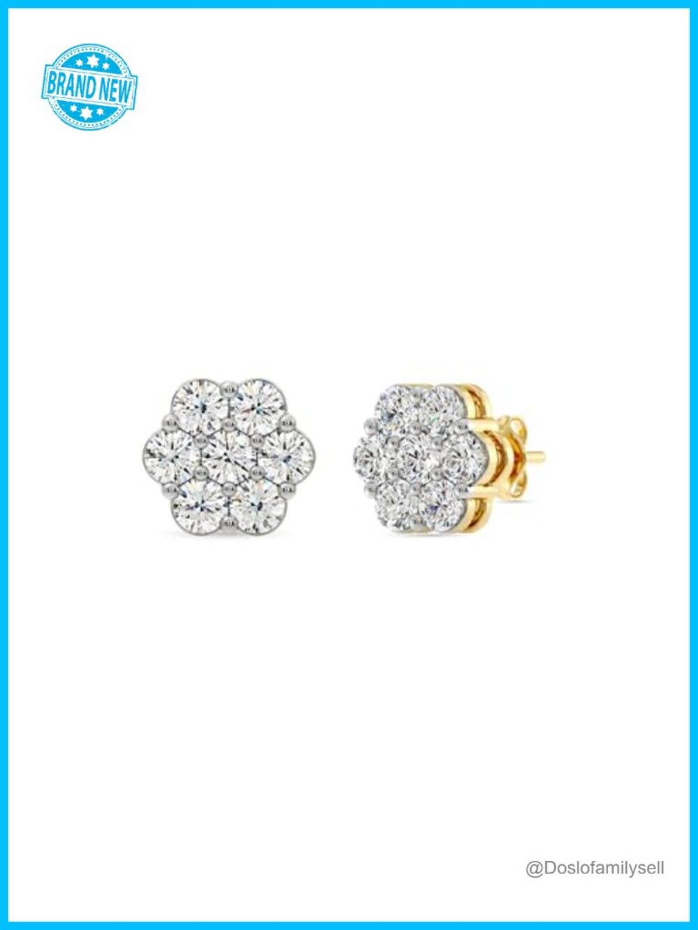 Lab-Grown Diamond Flower Stud Earrings in 925 Sterling Silver and 14KT Yellow